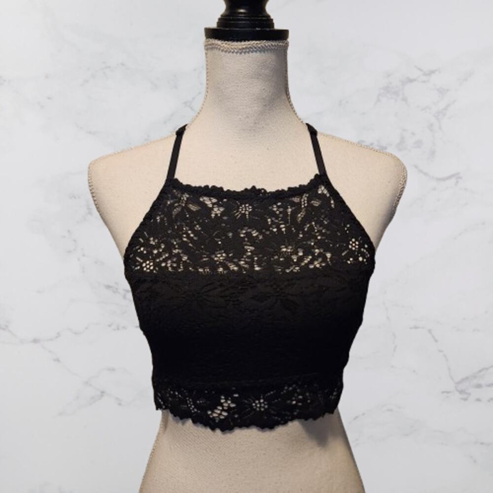 aerie black lace high neck bralette small EUC